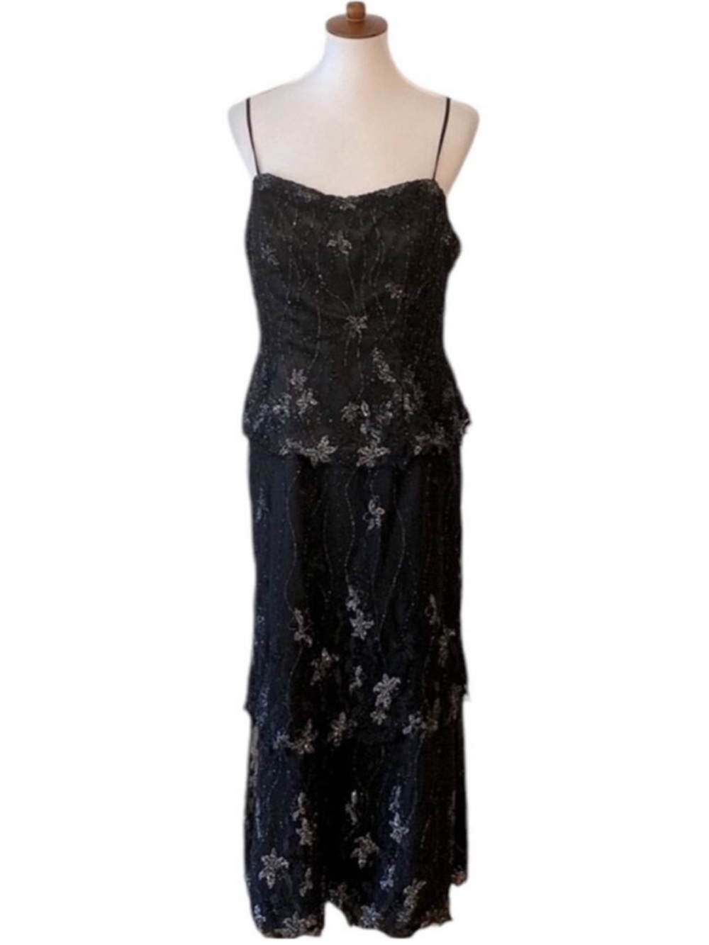 Vintage Black Gown Medium Y2K Formal dress Large Long Bead 90s Slipdress Elegant - Picture 11 of 17